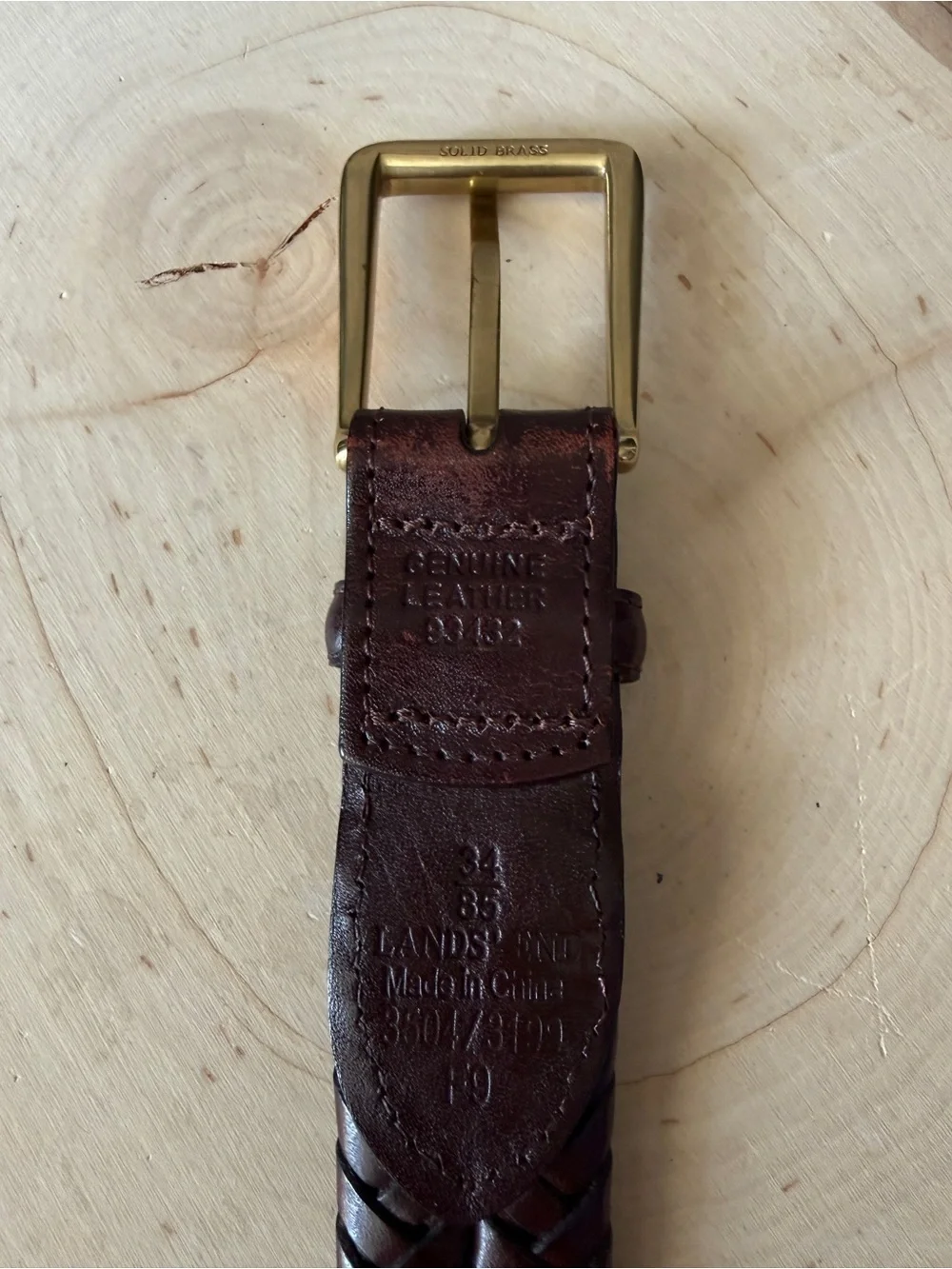 Land’s End Men's Braided Leather Belt in Dark Brown with Brass Buckle